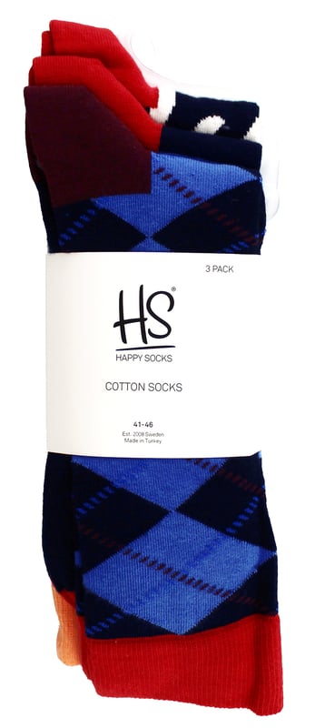 HS Happy Socks Men's 3-Pack Argyle SocksStep into a world of unrivaled comfort and style with HS Happy Socks Men's 3-Pack Argyle Socks. Designed to fit any footwear, these versatile socks effortlessly complement both casual and formal settings for an all-round perfect addition to your wardrobe. Experience the luxurious comfort that makes these socks an absolute must-have for anyone.HS Happy Socks socks are crafted to bring fun and vivacity to your everyday attire. With a flawless fusion of comfort, style, and adaptability to any season, these socks will keep pace with your ever-changing lifestyle. Made from a breathable cotton blend, these men's socks cater to size 6-11.HS Happy Socks Men's 3-Pack Argyle Socks offer an abundance of benefits. Their distinctive argyle pattern lends a touch of timeless elegance to your look, while the cozy construction ensures day-long wearability. Furthermore, our cotton blend material promotes excellent foot hygiene, absorbing sweat to keep your feet fresh and odor-free. Revel in the ultimate combination of style and comfort with HS Happy Socks Men's 3-Pack Argyle Socks - your go-to for premium sockwear.Essential Product Details- Bright and colourful- Quality Material- Creative Design- Suitable for All Seasons- Ideal for Casual and Formal Occasions- One Size (6-11)