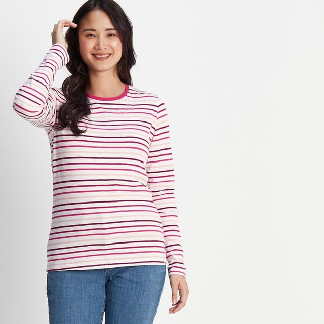 Elliana Womens Long Sleeve T-Shirt Magenta Pink/Optic White | V-Shirts