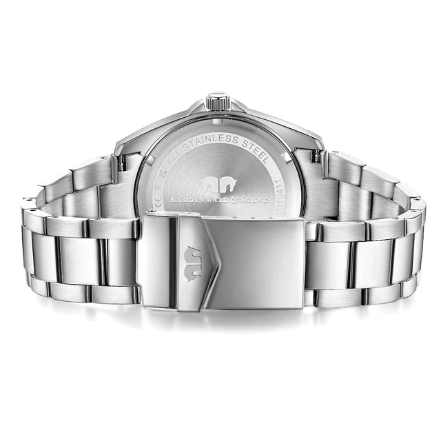 Are you looking for a watch with a timeless design in connection with your own character and excellent quality? Then this timepiece of the Rhodenwald & Sons brand is the perfect choice. The clock manufacturer stands for stylish and sustainable masterpieces for all generations: the women's watch inspires with a tidy dial, minimalist line indices, Arabic numbers, minute and luminiscant staff. The robust stainless steel housing and a suitable link strap made of stainless steel form an exciting contrast to the dark dial and fit harmoniously into the overall concept. A long-lasting quartz clock, a screwed housing floor and waterproof up to 10 ATM complete the exclusive equipment.