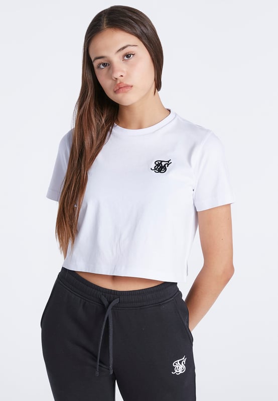 inchGirls White Essentials Cropped TShirtBlack 3D embroidered logoSet in sleevesCropped lengthSoft touch fabricMachine wash100% Cotton inch