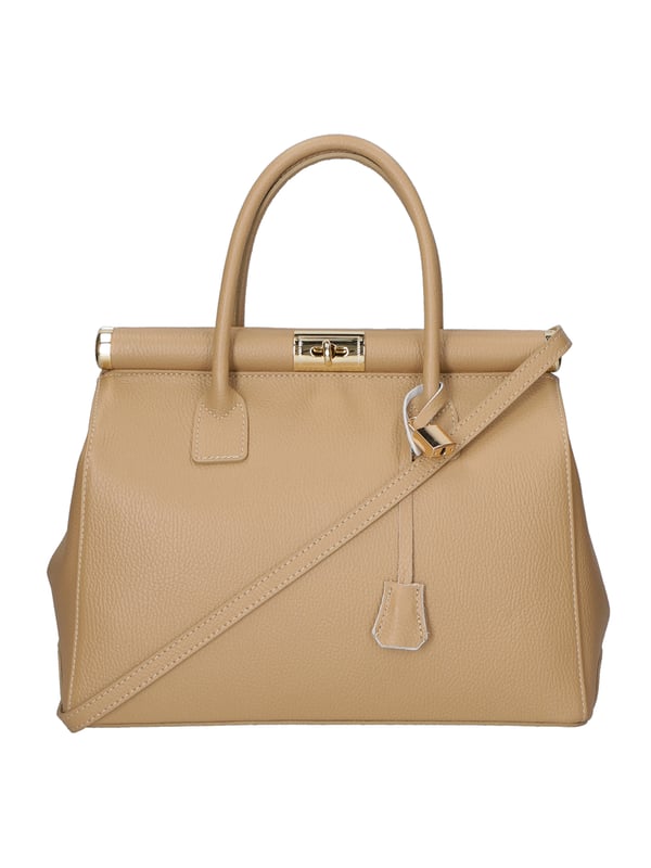 Bolso de mano de mujer de dos compartimentos con bandolera extraíble. Producto artesanal italiano en piel genuina dólar. Hecho en Italia