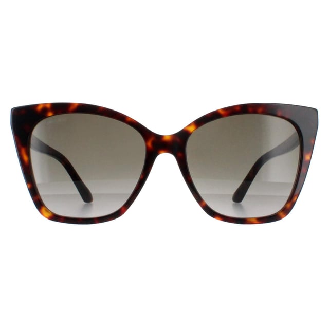 Jimmy Choo Cat Eye Womens Havana Brown Gradient RUA/G/S  Sunglasses showcase a stylish cat-eye frame with jewel accents on the hinges. Elegant and glamorous, these sunglasses elevate any look with a touch of luxury.