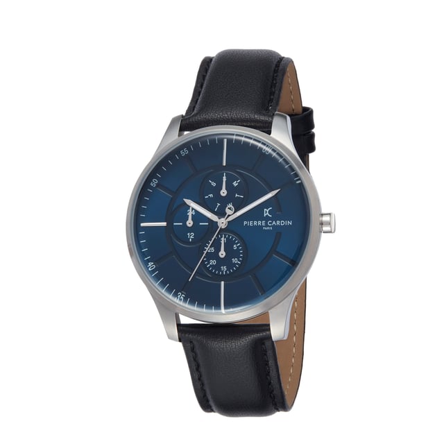 The classic colours will go great with any outfit . It enables you to easily spice up a normal outfit and add style to your life. -The watch has a calendar function: Day-Date, Luminous Hands, 24-hour Display. High quality 21 cm length and 20 mm width. Black Leather strap with a Buckle. Case diameter: 42 mm, case thickness: 9 mm, case colour: Silver and dial colour: Blue Water resistant: 3 bars -Weight: 51 g The watch is delivered in an original gift box and has a warranty of 2 years