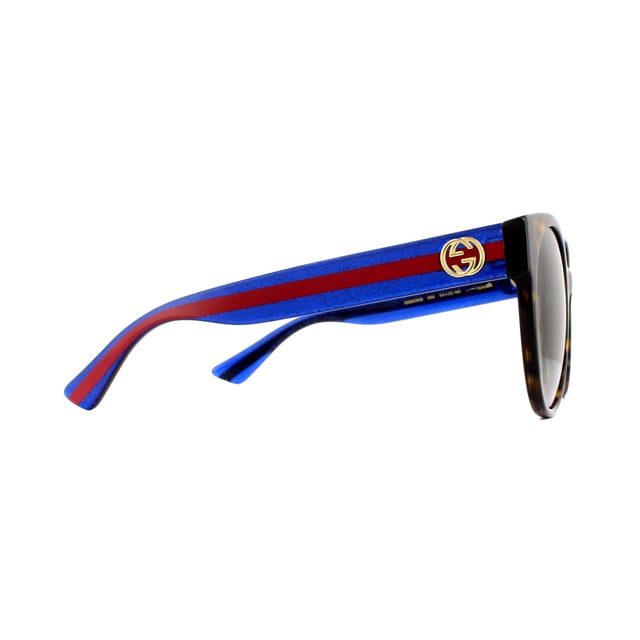 Gucci Sunglasses GG0035S 004 Havana Glitter Blue and Red Brown display picture 3