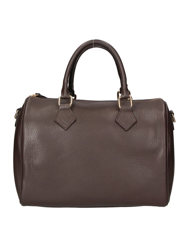 Bolso baúl de mujer. El cierre es con cremallera. Los bolsillos internos son uno con cremallera. Los bolsillos externos están ausentes. La bandolera es ajustable y extraíble en piel. El mango es de cuero. Hay un compartimento interno. El material exterior es piel auténtica tipo dólar. Internamente está forrado en tejido 70% algodón - 30% poliéster. Medidas: 30x23x18 cm. Hecho en Italia