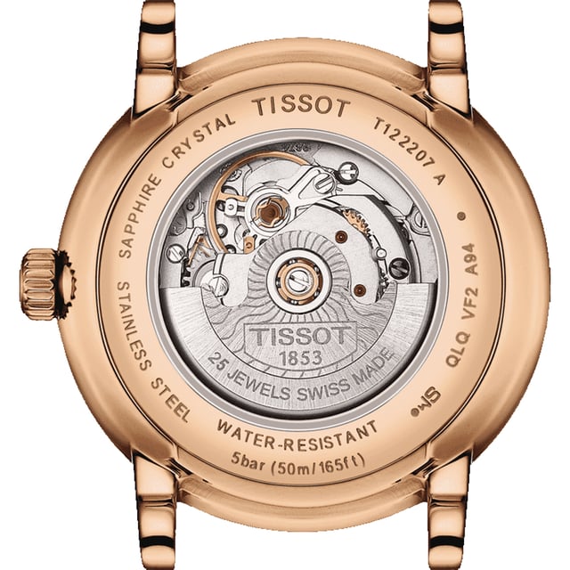 This Tissot Carson Premium Analogue Watch for Women is the perfect timepiece to wear or to gift. It's Rose Gold 30 mm Round case combined with the comfortable Brown Leather watch band will ensure you enjoy this stunning timepiece without any compromise. Operated by a high quality Automatic movement and water resistant to 5 bars, your watch will keep ticking. This high quality watch has an automatic watch movement ( recharged by any movement with your wrist; never needs a battery) - This Analogue watch has a calendar function: Date, Swiss Made High quality 19 cm length and 15 mm width a Brown Leather strap with a Buckle Case diameter: 30 mm,case thickness: 10 mm, case colour: Rose Gold and dial colour: Silver