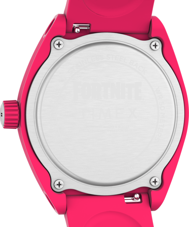 This Timex Urban Pop X Fortnite Analogue Watch for Men is the perfect timepiece to wear or to gift. It's Pink 40 mm Round case combined with the comfortable Pink Plastic watch band will ensure you enjoy this stunning timepiece without any compromise. Operated by a high quality Quartz movement and water resistant to 5 bars, your watch will keep ticking. The Timex x Fortnite collection brings the hype with this epic update to our planet-friendly Urban Pop. Gear up for gameplay with the infamous Cuddle Team Leader. High quality 21 cm length and 19 mm width a Pink Plastic strap with a Buckle Case diameter: 40 mm,case thickness: 10 mm, case colour: Pink and dial colour: Pink