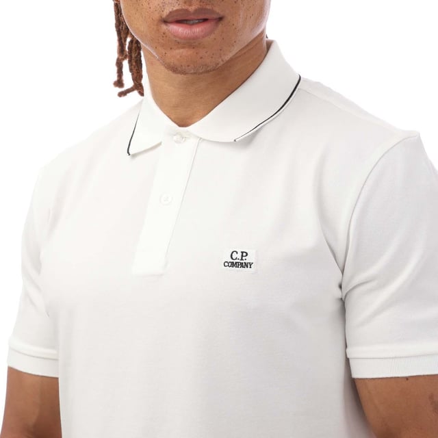 Men's C.P. Company Stretch Piquet Polo Shirt in White Men's C.P. Company Stretch Piquet Polo Shirt in White