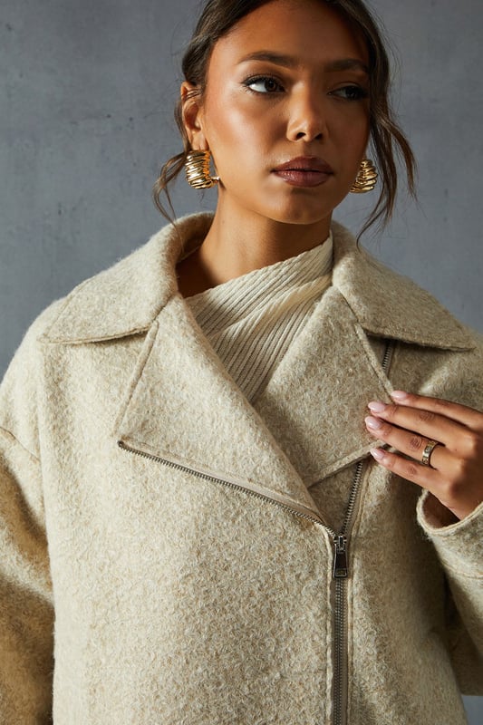 Wool Look Biker Jacket