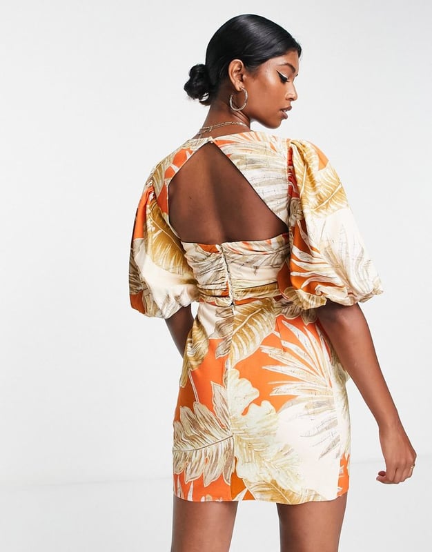 JERSEY WRAP DRESS WITH EXAGGERATED BLOUSON SLEEVE MIDNIGHT POPPY