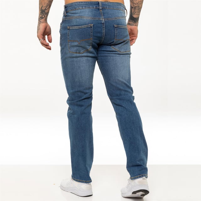 Kruze Mens Straight Leg Regular Fit Stretch Jeans With Two Front, Two Back and Single Coin Pocket. Comfortable Stretch Jeans Ideal for Casual and Work Wear.