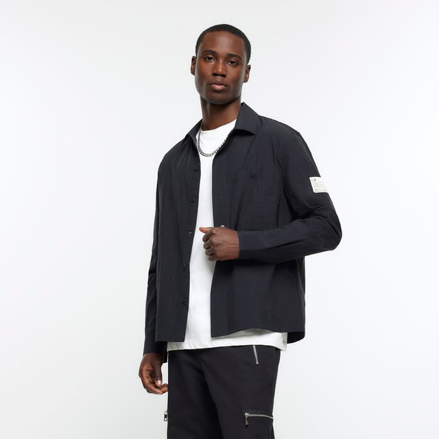 River Island Mens Utility Jacket Black Oversized Fit