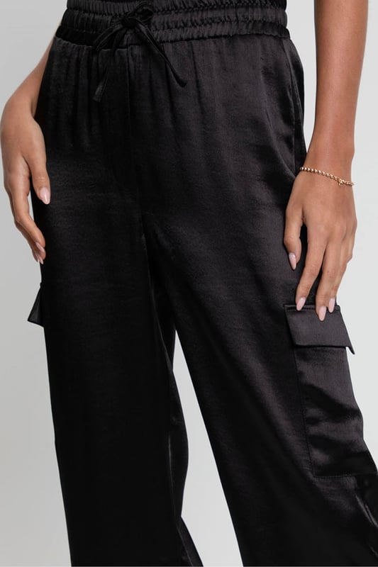 Black satin combat trousers top