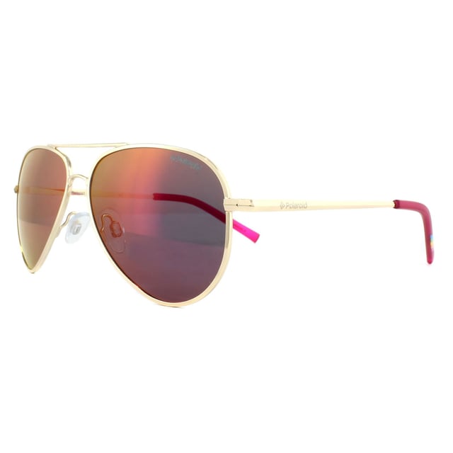 Polaroid Kids Sunglasses PLD 8015/N J5G AI Gold Grey Pink Mirror Polarized are a brightly coloured aviator for children with the excellent Polaroid lenses to protect your child's eyes with 100% UV400 protection and glare reduction with the polarized filters for perfect vision