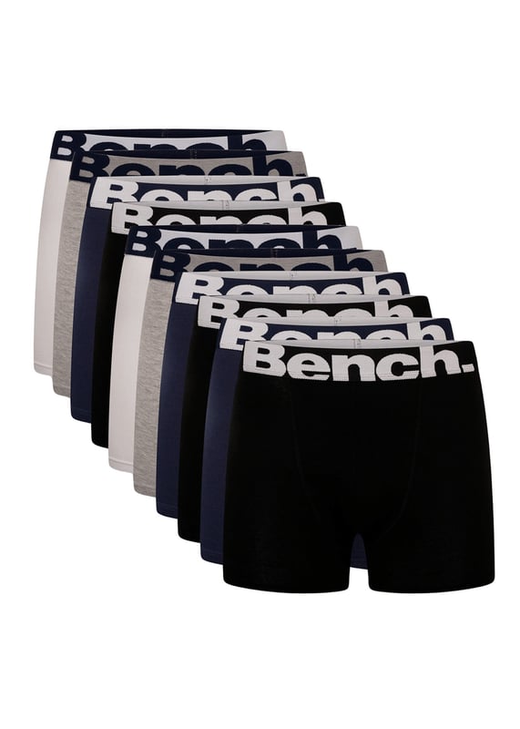 Update your wardrobe essentials with this 10-pack of ‘Yalden' boxers from Bench. These boxers feature the iconic Bench logo detail on the waist, an elasticated jaquard waistband and are made from a Cotton rich fabric for all-day comfortable wear.