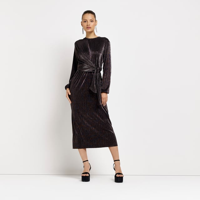 River island velvet cheap plisse midi dress