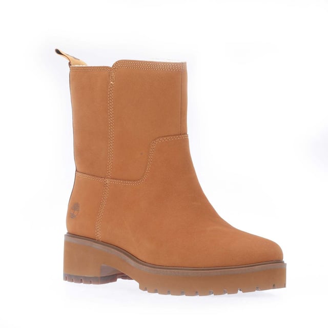 Womens Timberland Carnaby Cool Mid Warm Lined Boots in wheat.- Leather and Suede upper.- Pull-on style with dual stretch gore.- Lightweight OrthoLite footbed.- ReBOTL fabric lining containing at least 50% recycled plastic.- Ground-contact midsole of EVA-blend foam for high-rebound cushioning.- Rubber sole.- Ref: CA5VR8