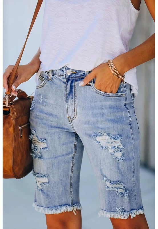 Womens distressed bermuda shorts outlet