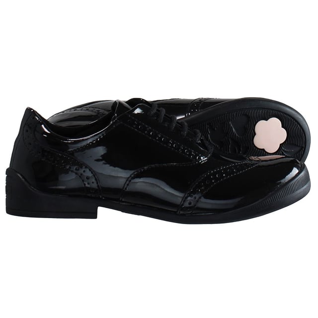 Kickers Bridie Brogue Lace-Up Black Patent Leather Kids Shoes 1_15545