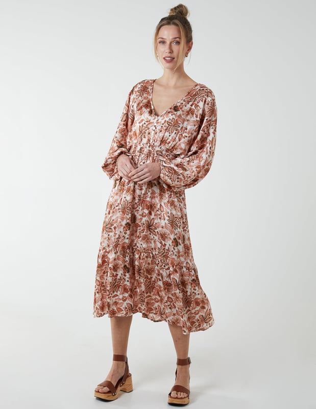 Solid Balloon Sleeve Dress