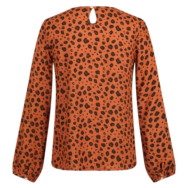 100% Viscose. Fabric: Soft Touch, Woven. Design: Animal Print. Fastening: Button. Cuff: Buttoned, Gathered. Hem: Curved. Neckline: Flattering, Round Neck. Back Style: Keyhole. Sleeve-Type: Long-Sleeved. Fit: Relaxed Fit. Gathered Back. Fabric Technology: Lightweight.