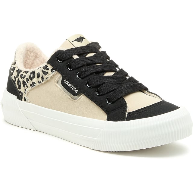 Zapatillas negras Rocket Dog para mujer, con diseño alegre y bloques, confeccionadas en algodón y suela de goma. Incluyen plantilla acolchada, logo Rocket Dog y suela de goma.
