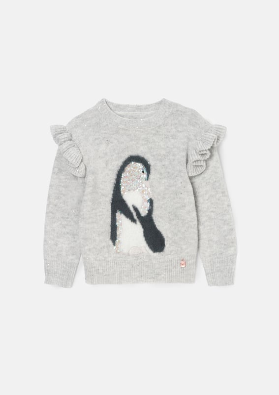 Waddle you do without this gorgeous penguin jumper? Super soft and snuggly yarn scattered with sequins and featuring the cutest penguin family. It's ppppp perfect!.