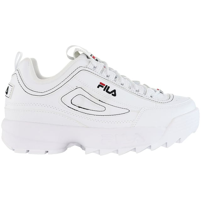 The Fila Disruptor Kids White Trainers are a classic and stylish choice for children's athletic and casual footwear. Here's a description of the key features:

 White Design:  These trainers come in a clean and timeless all-white color, making them a versatile and fashionable option that can be easily paired with a wide range of children's outfits.

 Chunky Sole:  One of the standout features of the Fila Disruptor series is the chunky and exaggerated sole design, which provides a distinctive and bold look.

 Leather Upper:  These trainers are typically constructed with a durable leather upper that offers both style and longevity, ideal for active kids.

 Padded Collar and Tongue:  The trainers usually come with a padded collar and tongue for added comfort and support around the ankles, which is important for kids.

 Lace-Up Closure:  They feature a traditional lace-up closure, allowing for a secure and customizable fit.

 Fila Branding:  You can expect to find the Fila logo and branding prominently displayed on these trainers, showcasing their authenticity and quality.

 Traction Outsole:  The trainers often have a durable and grippy rubber outsole, ensuring stability and grip on various surfaces, which is crucial for active children.

In summary, the Fila Disruptor Kids White Trainers are a fashionable and reliable choice for children who want a distinctive and stylish look in their athletic and casual footwear. The chunky sole design and classic all-white color make these trainers stand out, and the combination of leather and padded elements provides comfort and durability. Fila's iconic branding and quality are showcased in this model, making it an excellent option for parents looking for both style and functionality in their children's footwear.