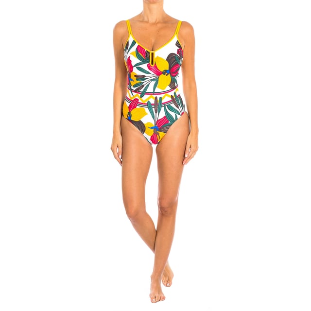 Bañador clasico de mujer.
Bañador de escote pico y copas con foam, sin aros.
Bañador con copas de foam, en escote pico con una discreta abertura en la pechera y un bonito tirante que parte en dos en la parte delantera pudiendo regular el tirante en el trasero.
Almohadillas integradas.
Tirantes fijos y regulables.
Tejido de vanguardia con un alto poder moldeador, con una alta resistencia al cloro, cremas y aceites bronceadores y excelentes propiedades de absorción de la humedad.
Forro interior.
 Composición: Exterior: 80% Poliamida, 20% Elastano; Interior: 71% Poliester, 18% Elastano, 11% Poliamida.
 Cuidados:
Lavar a mano.
No planchar ni utilizar lejía.
No secar en secadora.
No retorcer para escurrir.