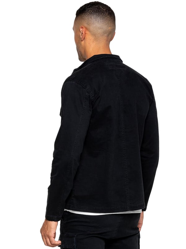 The Enzo cargo overshirt jacket features a long-sleeved, zip-up design with a collared neckline for a classic look. With two front flat cargo pockets and two side welt pockets, you'll have ample storage for all your essentials. The stitched trims on the sleeves and hemline add a touch of detail to this versatile piece.