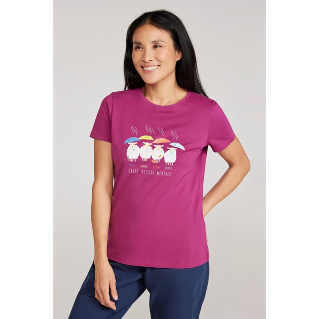 Materiaal: Elastaan, Biologisch Katoen. Ontwerp: Bedrukt, Schaap, Tekst, Paraplu. Hals: Crew Neck. Mouwtype: Korte mouwen. Stoftechnologie: Ademend, Bestand tegen vervaging, IsoCool, Lichtgewicht, Vochtafvoerend, Schilbestendig, UV-bescherming. Zonneschatting: UPF 50+. 4 UK: 32 in. 6 VK: 33 in. 8 VK: 34 in. 10 VK: 35 in. 12 VK: 37 in. 14 VK: 39 in. 20 VK: 47 in. 22 VK: 50 in. 24 VK: 52 in. 18 VK: 44 in. 16 VK: 41 in.