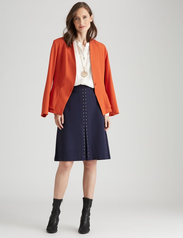 NONI B Womens Skirts Midi Winter Blue Straight Casual Fashion Relaxed Fit Elastane Studded Ponte Knee Length Office Work Clothes