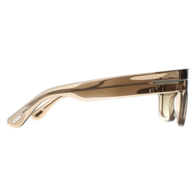 Tom Ford Square Mens Light Brown Transparent Green Gradient Fausto FT0711  Sunglasses are a typically bold fashion statement from Tom Ford with the flat top and extra chunky full rim acetate frame. The signature T bar wraps the temple and Tom Ford plate finishes the end pieces with aplomb
