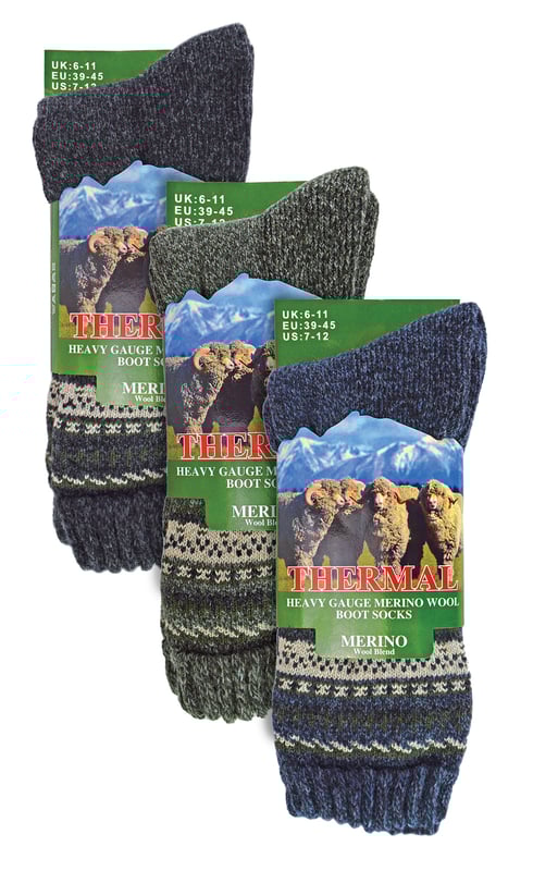 Sock Snob 3 Pairs Mens Thick Merino Wool Boot Socks Nordic