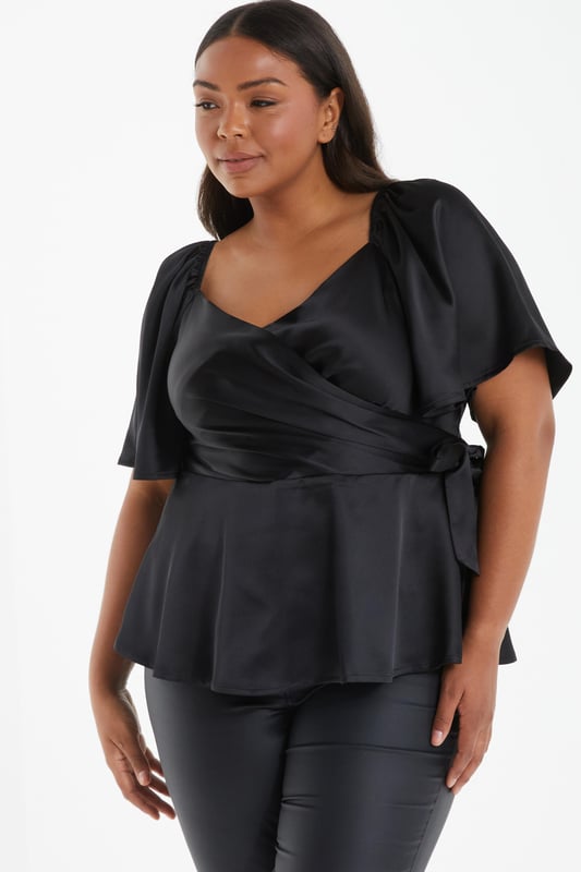 Black Wrap-Around Peplum Top
