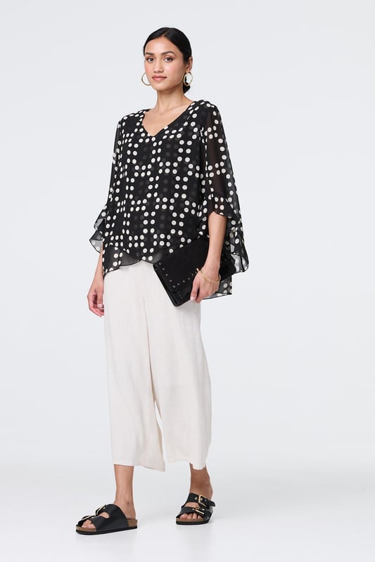Get all of the style with none of the effort thanks to this blouse. It has a v-neck and 3/4 flared sleeves that will look timeless and elegant, whether you're wearing it for work or leisure. Plus, it has a semi sheer mesh layer and a modern curve hem for a unique finishing touch. Wear with smart trousers, a skirt or even jeans for a chic look.