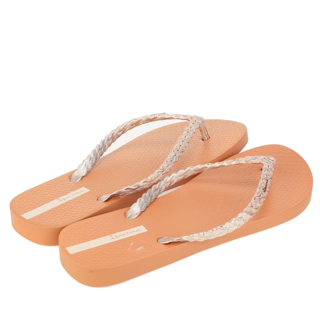 Womens Ipanema Exuberance Chrome Flip Flops in tan.- Synthetic upper.- Slip on fastening.- Plait detail straps with a chrome finish.- Synthetic lining and sole.- Ref: 26685AC606