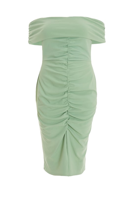 Ruched bardot cheap midi dress