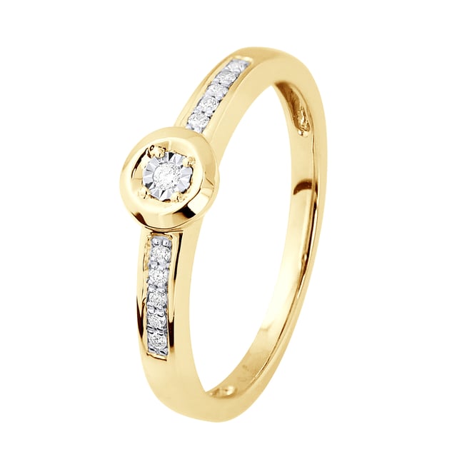 Diamant Solitaire 0,060 0,50 Cts Cts illusion stödd - Diamant Central Cts 0,010 (1 x 0,010 cts) - Ring House (10 x 0,005 Cts) - Kvalitet HSI (färg H - Kvalitet Si1) - Uppsättning med Illusion 0.50 Cts - Diameter anledning Central 5mm - Smycken Gul Guld 375 tusendelar - Finns från storlek 48 till storlek 60 - 2 års garanti mot tillverkningsfel - Levereras i ett smyckeskrin med ett äkthetsintyg och en internationell garanti - Alla våra smycken är tillverkade i Frankrike.