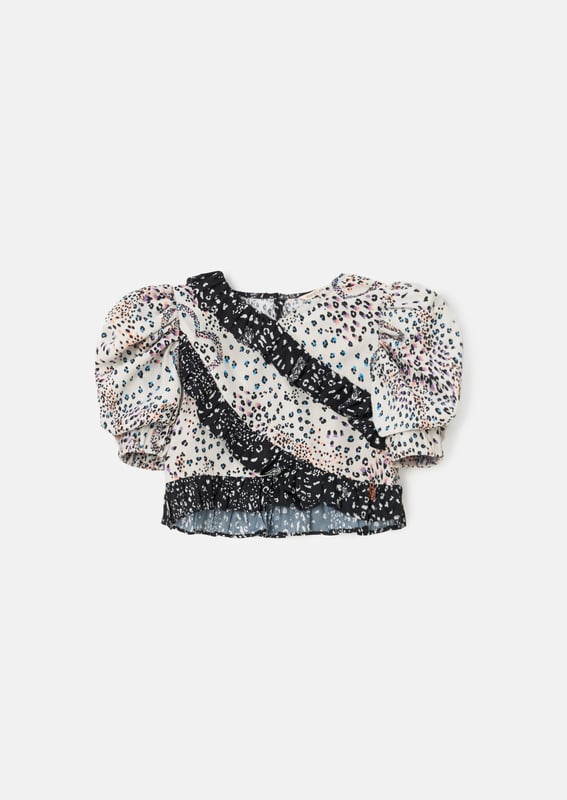 Statement sleeve - tick. Animal print - tick. Playful ruffles - tick. This top has it all. Wear with our Estelle trouser for the ultimate co-ord!.