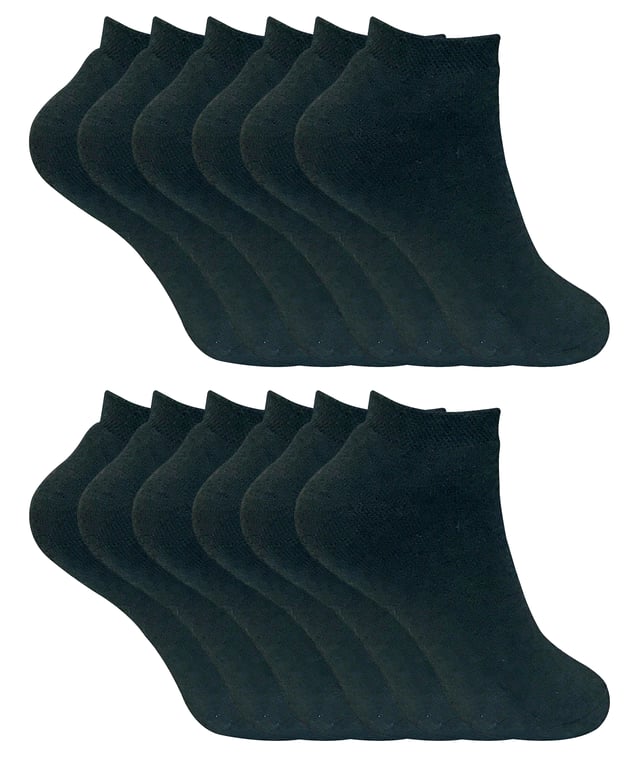 Ladies Winter Low Cut Trainer Socks 12 Pair Multipack Thick Ankle Socks for Women Black