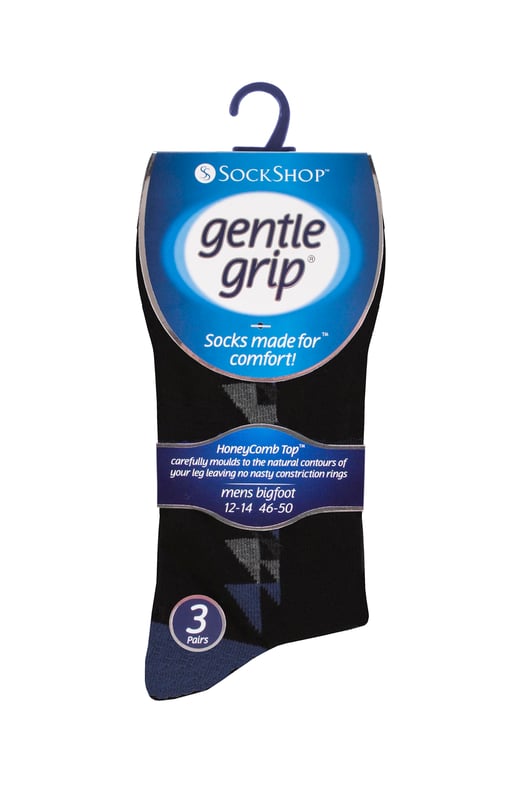 With a specially designed HoneyComb Top, Sockshop soft Gentle Grip® Socks are made more comfortable for all wearers, but particularly if you struggle with circulatory problems or swollen legs, ankles and feet. This collection of designs look as good as they feel too, made from soft, comfortable cotton rich yarn. Help to keep your feet odour free with flat seamed toes for extra wearability All SockShop Gentle Grip® Socks are constructed to care for your legs, comfortably moulding to their natural contours without leaving any of those ugly, irritating and itchy constriction rings. These really are the socks going forward for anyone who dislikes those tight tops. Gentle grip tops that do not fall down with wear and are ideal for diabetics too.!