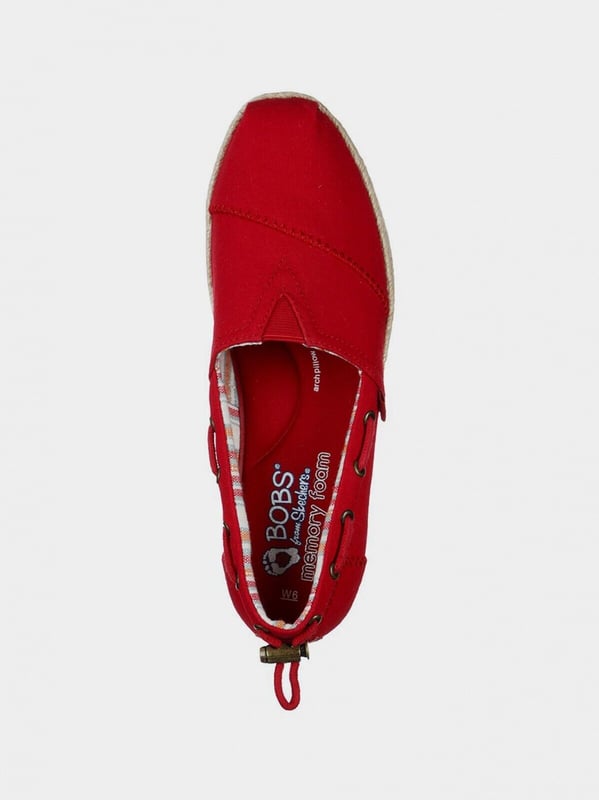 Skechers Highlights Yacht Master Slip On Women’s Shoes In Red The women's SKECHERS BOBS Highlights 2.0 - Yacht Master (113075 RED) espadrilles in red with a soft insole and lining provide comfort throughout the day. Features: • Soft textile upper • Lace-up heel • Memory Foam sockliner for cushioning and shock absorption • Shock-absorbing midsole • Skechers®BOBS logo detail • Flexible rubber outsole for traction