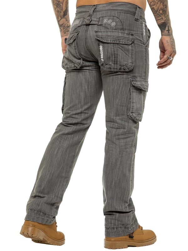 Enzo Mens Cargo Combat Jeans Grey