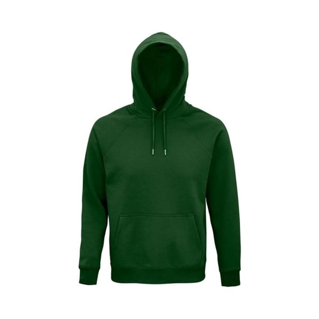 Material: 80% Bio-Baumwolle, 20% recyceltes Polyester. Stoff: Gebürstetes Rückenfleece. 280gsm. Design: Einfarbig. Eigenschaften der Kapuze: Kordelzug, gefüttert. Saum: Elastisch. Halbmondförmige Rückenpasse, Metallösen, Größenetikett ohne Markenzeichen. Stoff-Technologie: OCS-Zertifizierung. Manschette: Gummizug. Ausschnitt: Kapuze, verschweißt. Ärmel-Typ: Langärmelig, Raglan. Taschen: Beuteltasche. Verschluss: Überziehen.