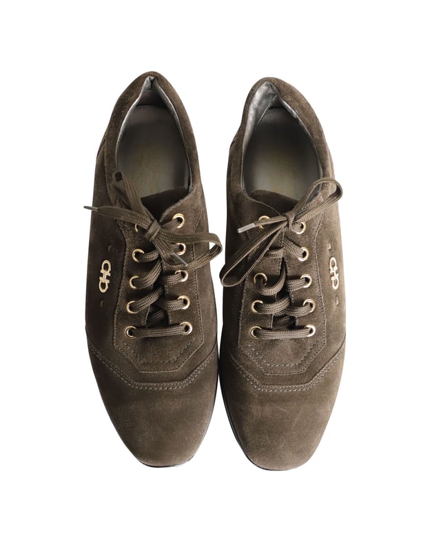【関税&送料込】Salvatore Ferragamo Dark Brown Suede Barbado Salvatore Ferragamo Lace-Up Sneakers in Brown Suede