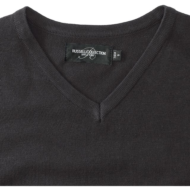 Sleeveless version of Russells classic, easy care V-neck pullover - for stylish layering over shirt or polo. Easy care CottonBlend that combines the coolness and lightness of cotton with the softness, warmth and stain resistance of acrylic. Elastane on waistband trim to retain shape and smart appearance. Contemporary styling. Quick to dry. Extensive size range. Washable at 40 degrees and tumble dryable. Fine gauge knit provides an excellent surface for embroidery and badging. Weight: 275g/m². Fabric: CottonBlend 50% Cotton, 50% Acrylic. Size: XXS Chest To Fit (ins) 32-34. XS Chest To Fit (ins) 34-36. S Chest To Fit (ins) 36-38. M Chest To Fit (ins) 38-40. L Chest To Fit (ins) 40-42. XL Chest To Fit (ins) 42-44. 2XL Chest To Fit (ins) 44-46. 3XL Chest To Fit (ins) 46-48. 4XL Chest To Fit (ins) 48-50. RUSSELL COLLECTION - a variety of Mens and Womens corporatewear in a wide range of styles, colours and sizes.
