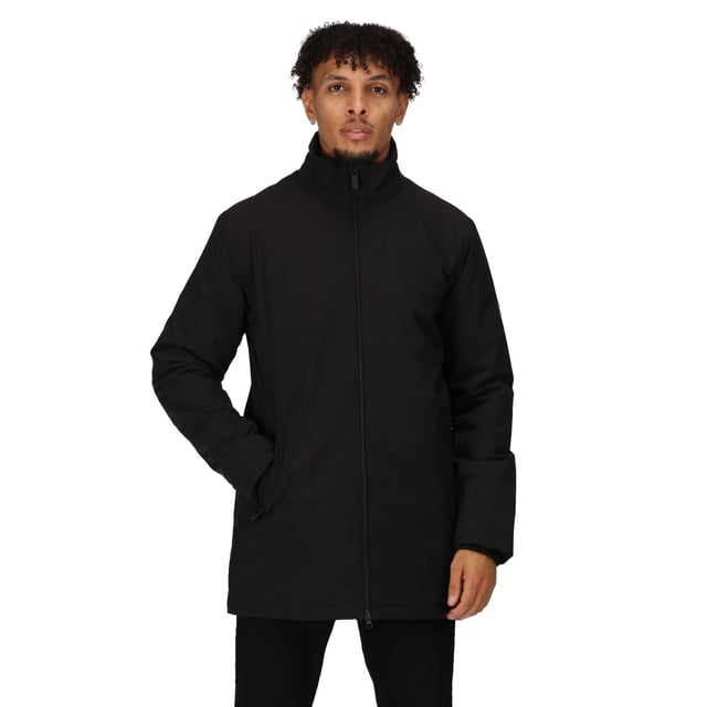 Fabric:100% Polyester. Lining: Quilted. Design: Plain. Fabric Technology: Breathable, Insulating, Isotex, Thermo-Guard, Waterproof. Sleeve-Type: Long-Sleeved. Cuff: Ribbed, Storm Cuff. Neckline: Standing Collar. Hood Features: Hidden Hood. Length: Long. Pockets: 2 Lower Pockets, Zip. Fastening: Full Zip. Sustainability: Made from Recycled Materials.