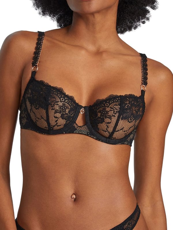 Aubade Night Bird Half Cup Bra. With a sexy removable patterned back piece and underwired, non padded cups. The product is recommended for hand wash only.