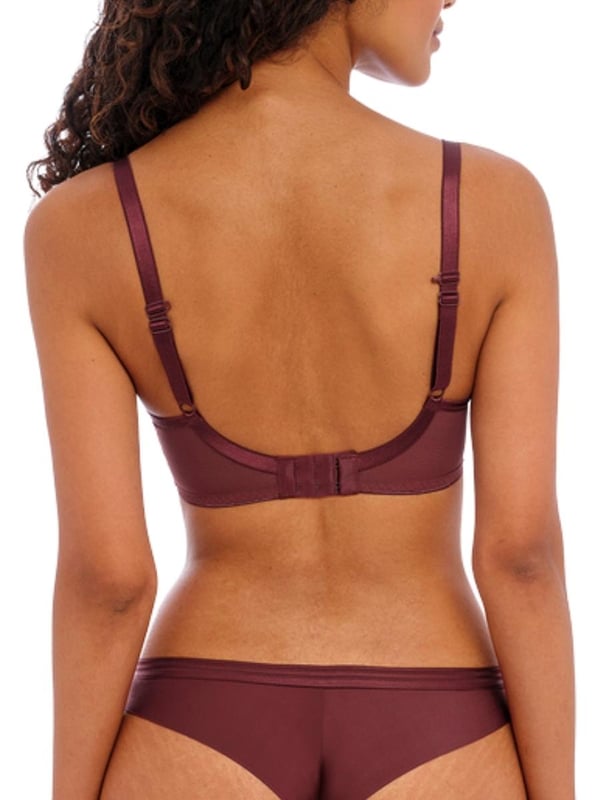 Freya Tailored Moulded Plunge Bra. Stretch geo-lace over lay features a flat finish for no show under clothing. This product is recommended as hand wash only.
